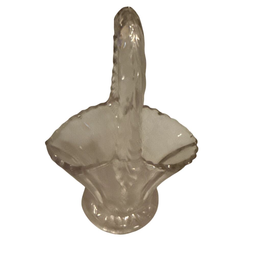 Vintage Duncan & Miller Clear Glass Basket w/Flared Ruffled Rim Paneled Body